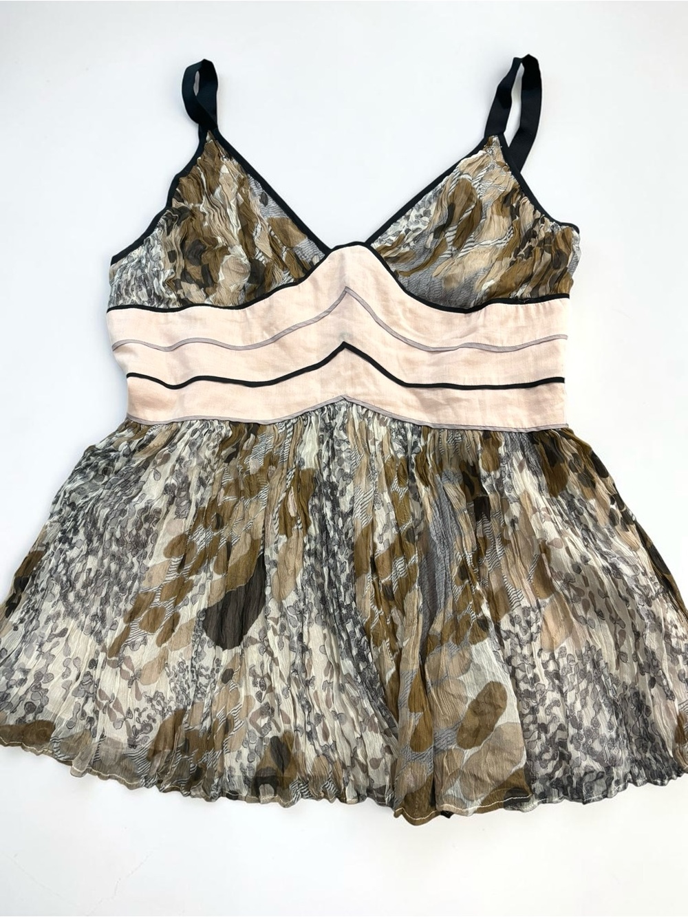 Catherine Malandrino Y2K Sheer Mesh Babydoll Cami Top Earthy Abstract Size 2